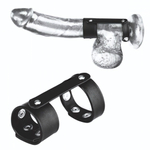 Двойной поддерживаюший ремень для пениса с заклепками (Цвет: черный)