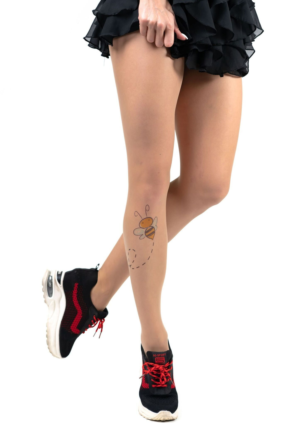 Колготки с принтом в виде летящей пчелки (Размер: S-M-L) (Цвет: бежевый)