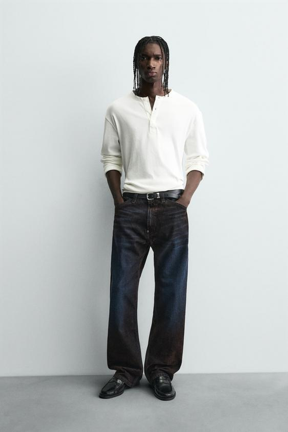 ZARA ДЖИНСЫ BAGGY FIT С ВИСКОЗОЙ, КОРИЧНЕВЫЙ