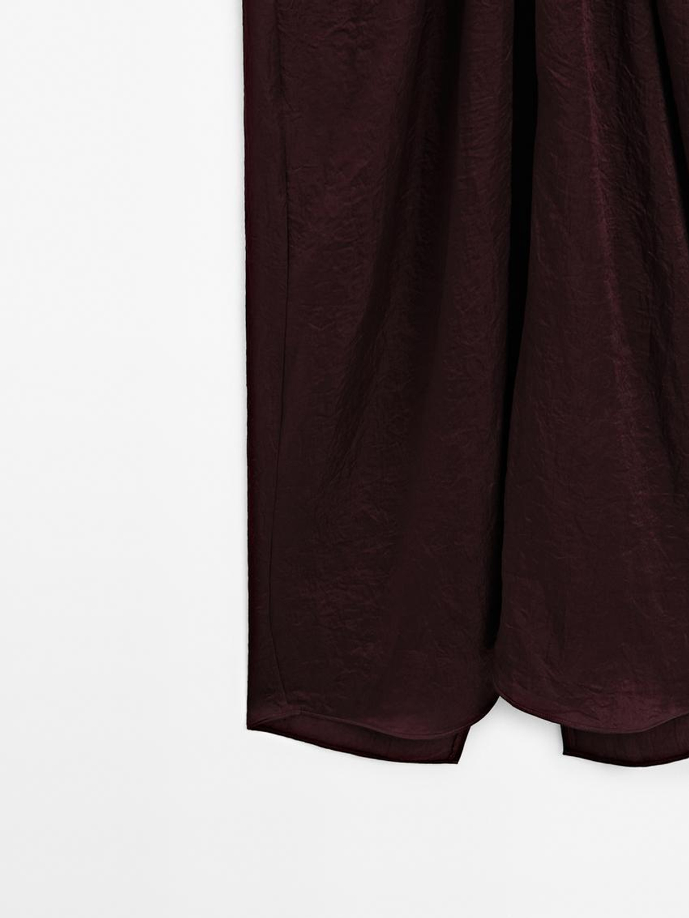 Massimo Dutti Платье миди из атласа с драпировкой, бордовый