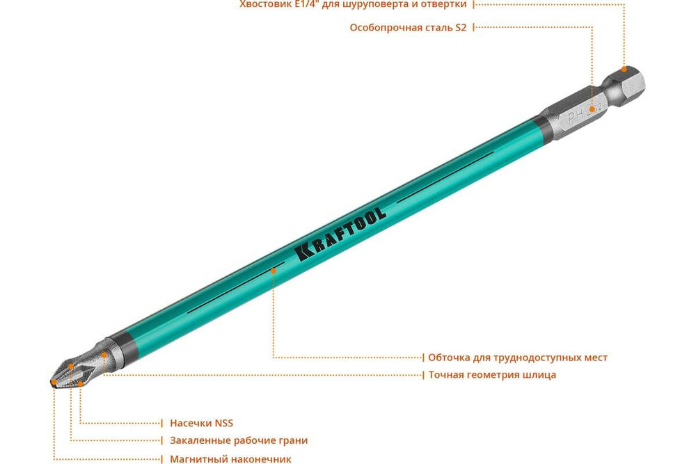 Биты KRAFTOOL Optimum в блистере E 1/4 PН2, 150 мм (цена за 1 биту)