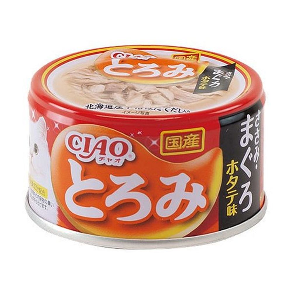 Влажный корм для кошек INABA ТОРОМИ филе курицы с тунцом магуро и морским гребешком в бульоне, банка 80 г Влажный корм для кошек INABA ТОРОМИ филе курицы с тунцом магуро и морским гребешком в бульоне, банка 80 г