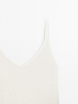 Massimo Dutti Топ из 100% льна с волнистой кромкой по низу, натуральный, кремовый