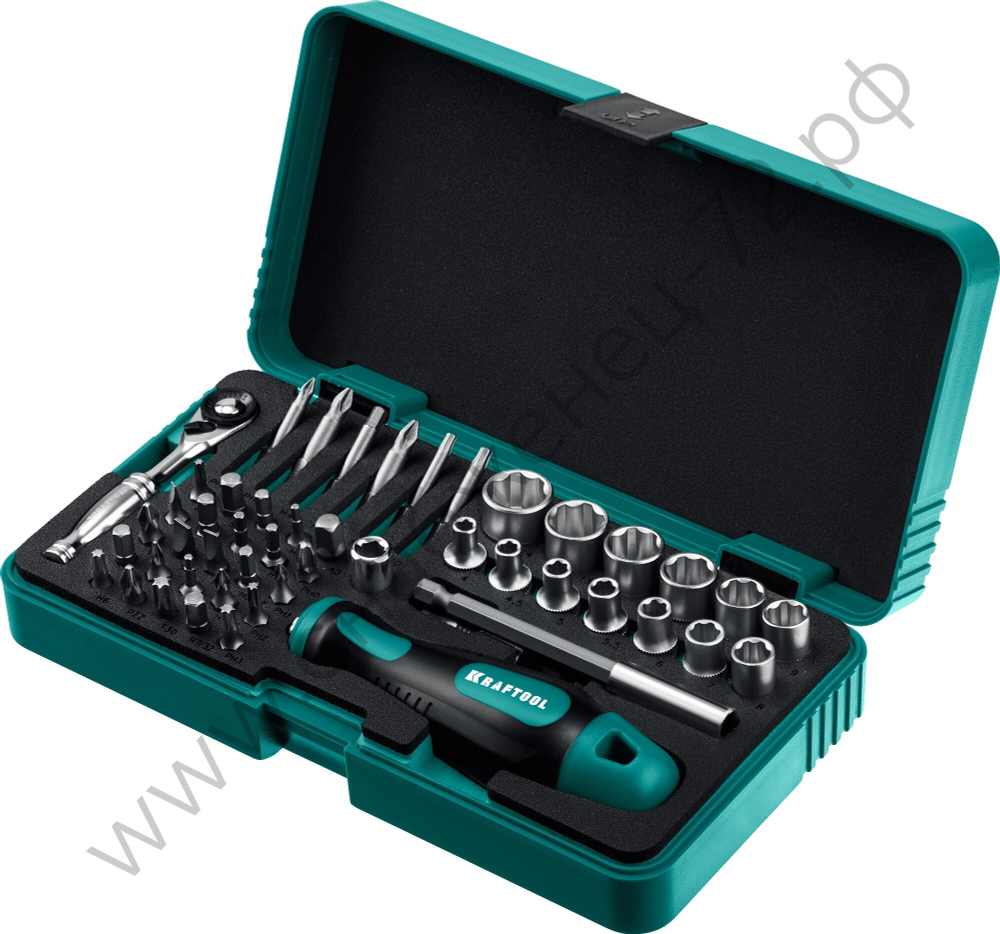 KRAFTOOL X-Drive 49 шт, Набор бит и головок с битодержателем и трещоткой (25816)