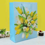 Пакет бумажный 30*41,5*12см с ручками, с блёстками "Тюльпаны" микс