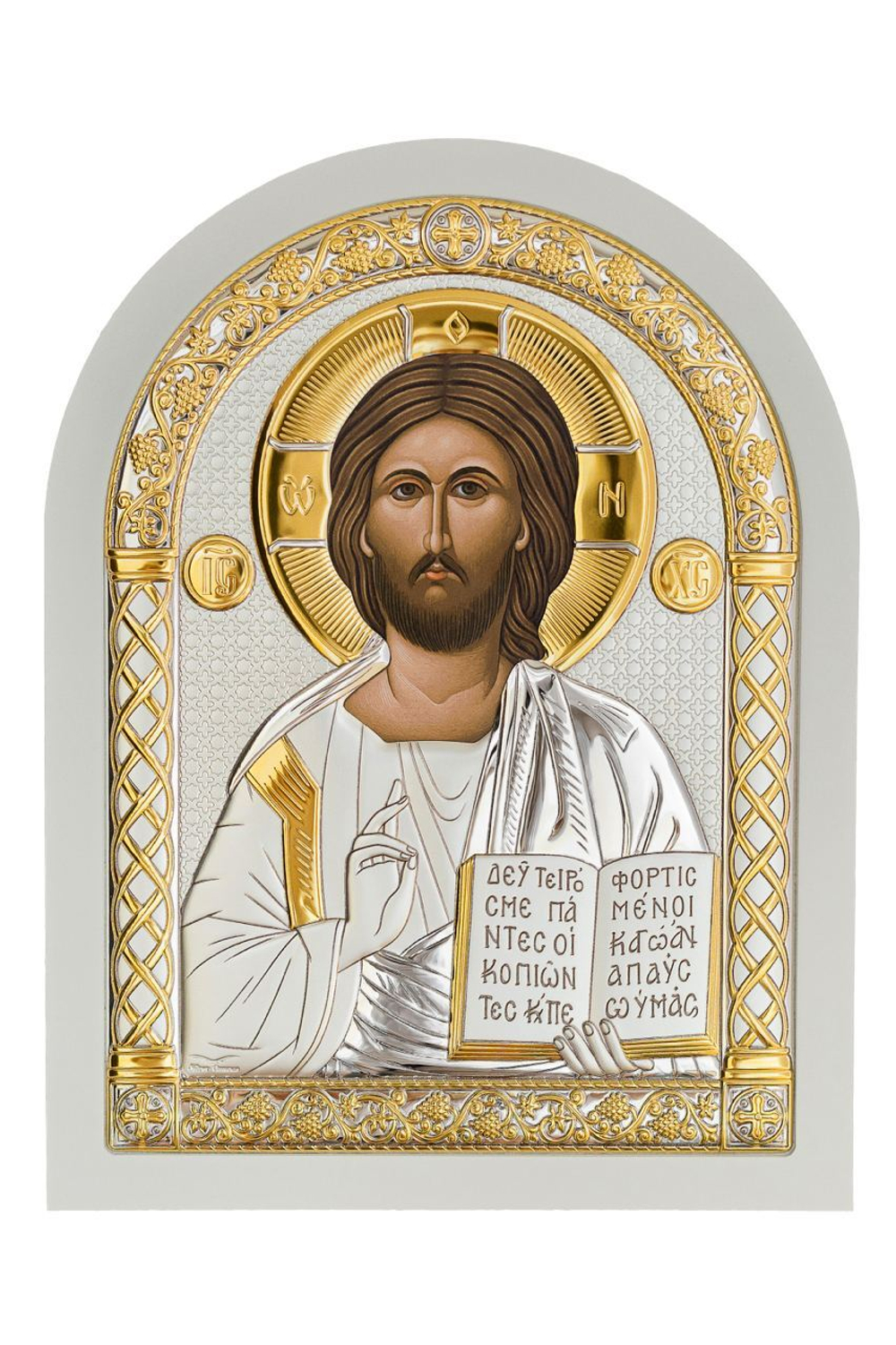 Спаситель, икона арочная, белое дерево 86х112