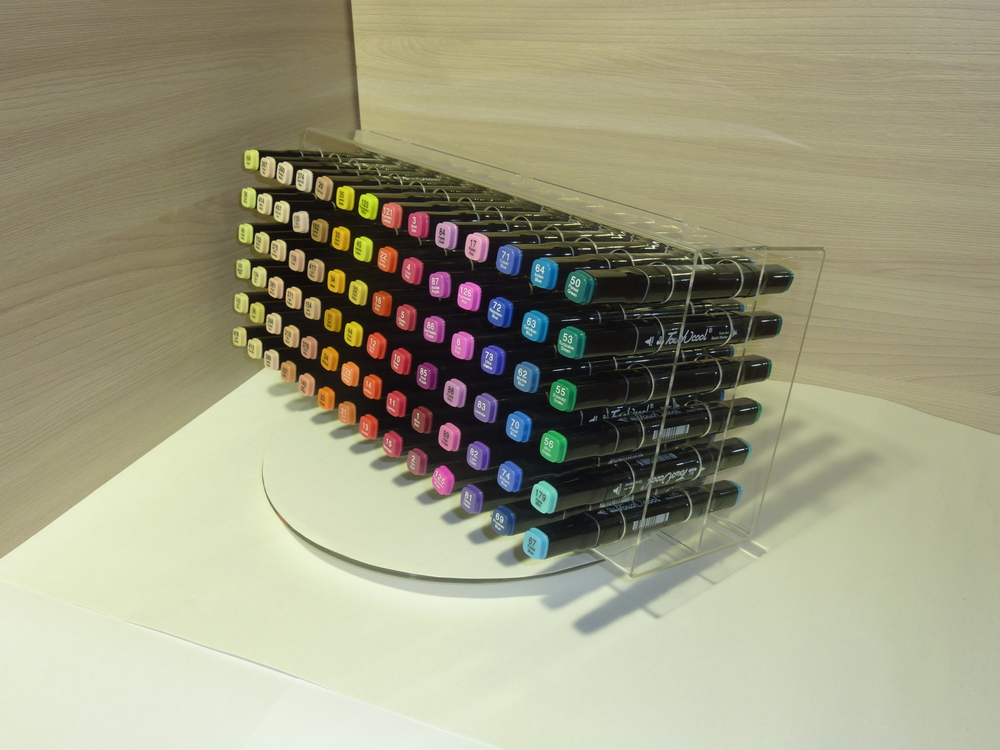 Подставка (органайзер) для маркеров для скетчинга и рисования  / Rainbow_Laboratory, 365х164х100 мм, 84 отверстия, в сборе, прозрачный