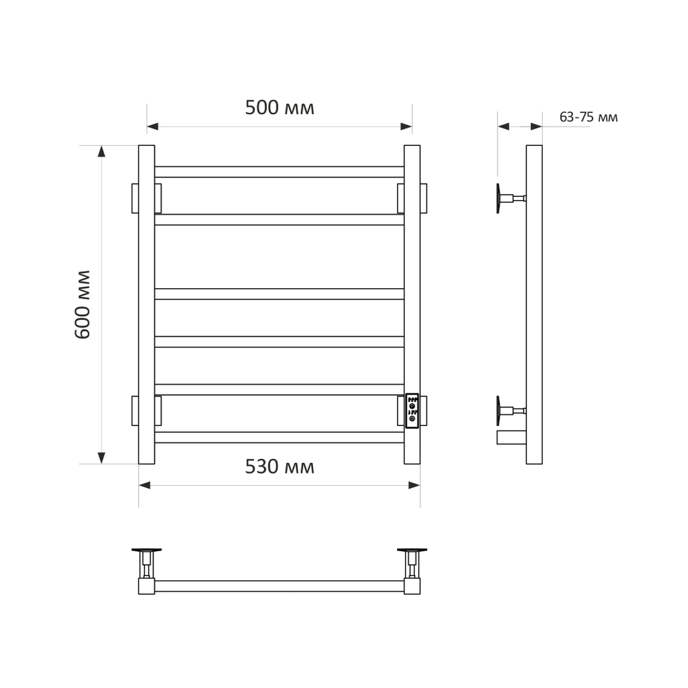 Полотенцесушитель MIXLINE FORTUNE  60х50 (таймер, 323 Вт, 6 перекладин) электрический ЧЕРНЫЙ