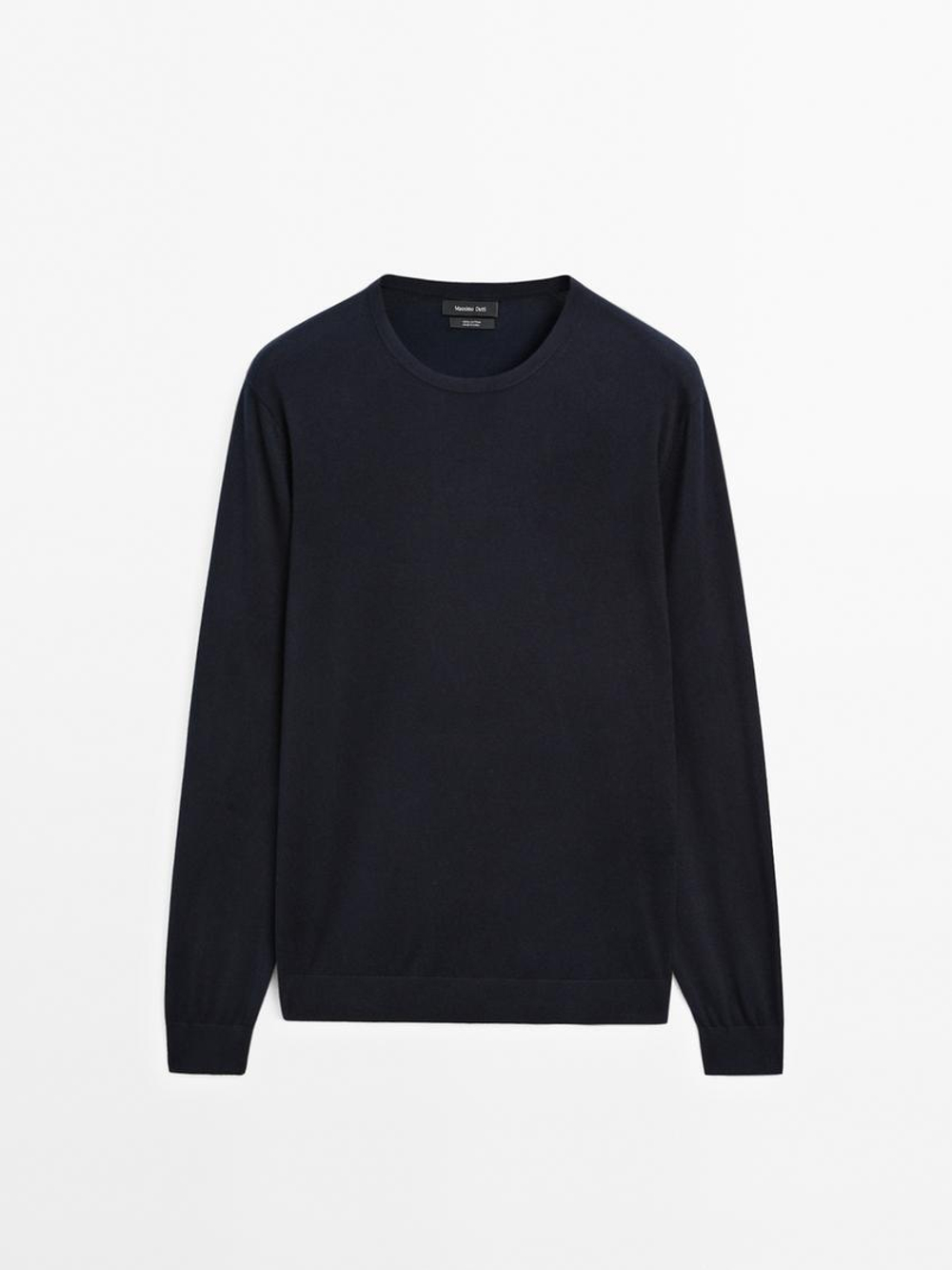 Massimo Dutti Хлопковый свитер с длинными рукавами, темно-синий