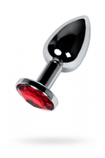Анальная втулка серебряная с красным кристаллом утяжеленная Small 7 см