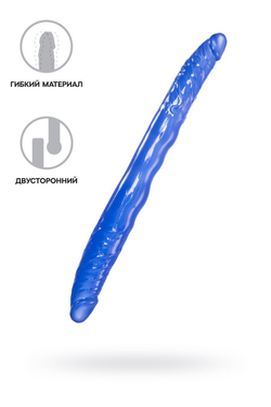 Двусторонний фаллоимитатор TOYFA Basic, TPE, синий, 28,5 см