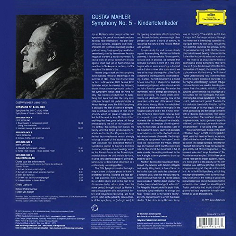 Christa Ludwig, Berliner Philharmoniker, Herbert von Karajan / Mahler: Symphony No. 5, Kindertotenlieder (2LP)