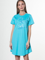 Однотонная хлопковая сорочка с принтом (Размер: XXL) (Цвет: бирюзовый)