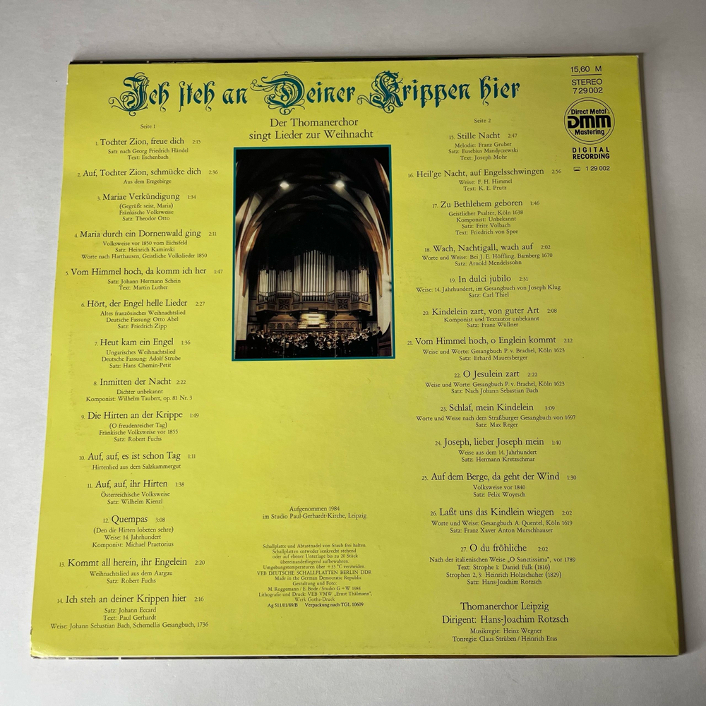 Винтажная виниловая пластинка LP Thomanerchor Leipzig, Hans Joachim Rotzsch, Ich Steh An Deiner Krippen Hier У яслей я Твоих, Христос (ГДР 1989)