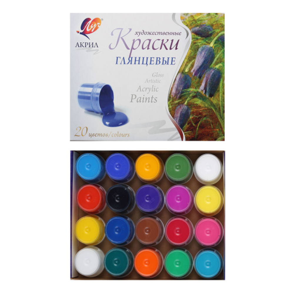 Краска акриловая художественная, 20 цветов, 20 мл, картонная коробка, Луч, 31С 1995-08