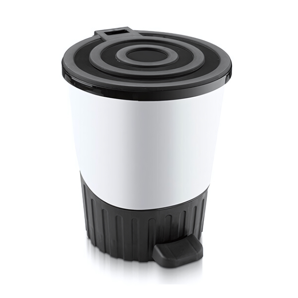 Мусорное ведро с педалью "Круги" 26 лт белый-черный