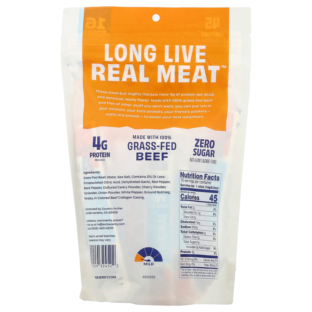 Country Archer Jerky, Говяжьи палочки от травяного откорма, оригинальные, 16 палочек по 14 г (0,5 унции)
