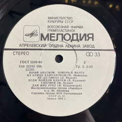 Винтажная виниловая пластинка LP Юрий Антонов Поверь В Мечту (СССР 1985) На Улице Каштановой