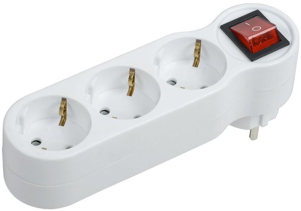 Разветвитель 3-м 16А IP20 Т-01/03В 2P+PE с выкл. бел. IEK WTP10-16-03-ZK-K01 Разветвитель 3-м 16А IP20 Т-01/03В 2P+PE с выкл. бел. IEK WTP10-16-03-ZK-K01