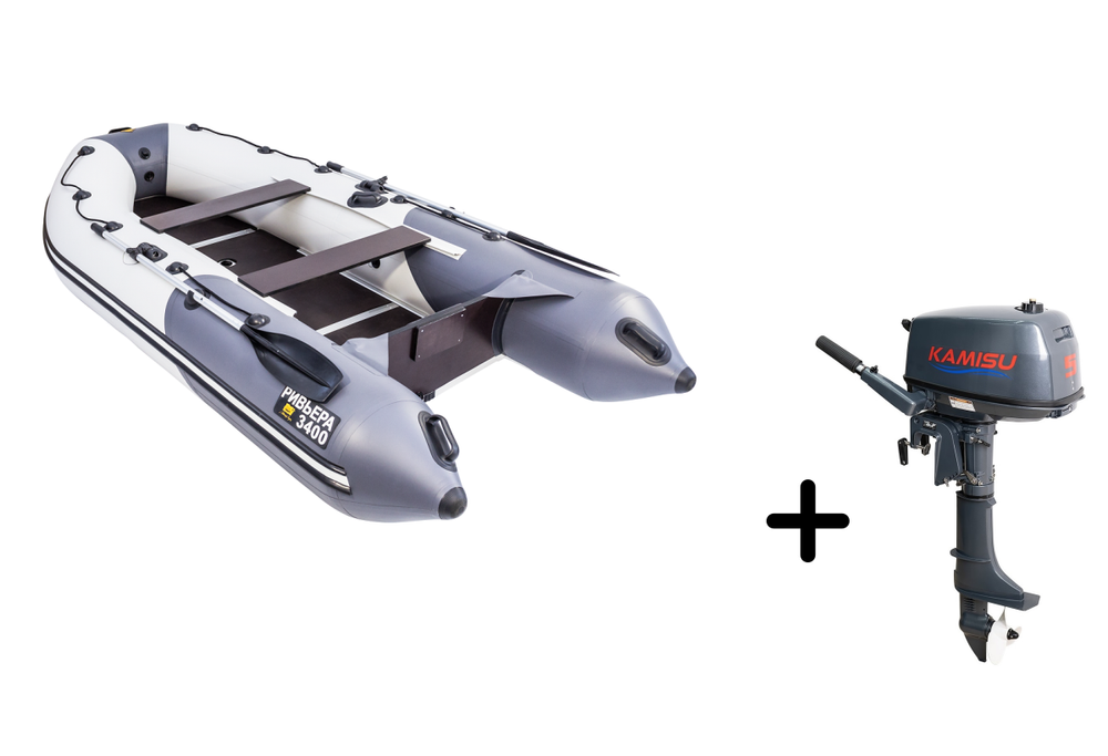 Ривьера 3400 СК Компакт серый-графит + KAMISU T 5 BMS (комплект лодка + мотор)