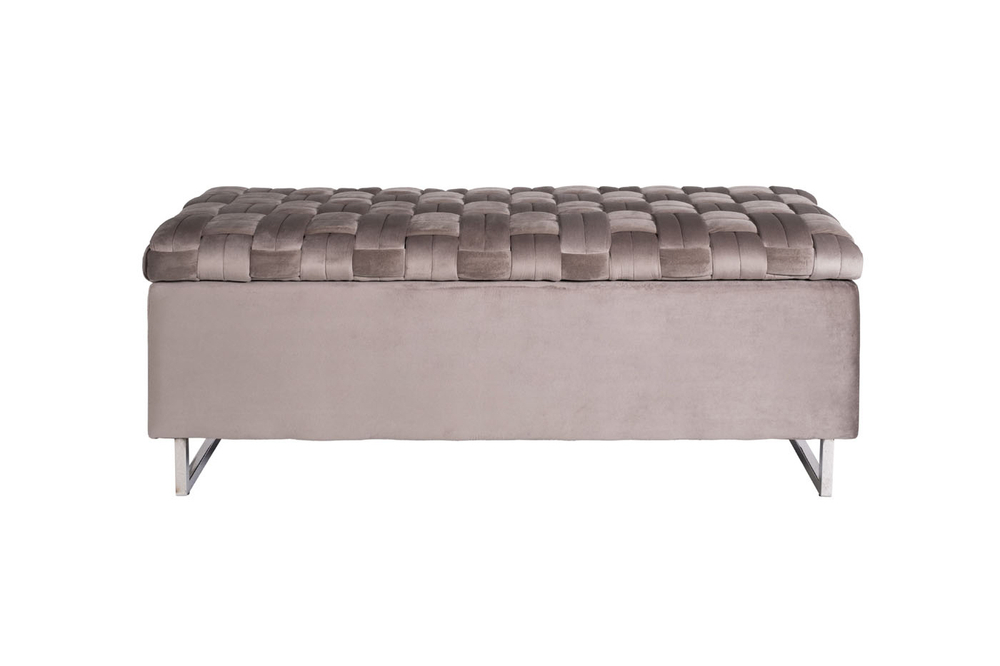 Банкетка с ящиком велюровая 46x40x120см Garda Decor серо-бежевая