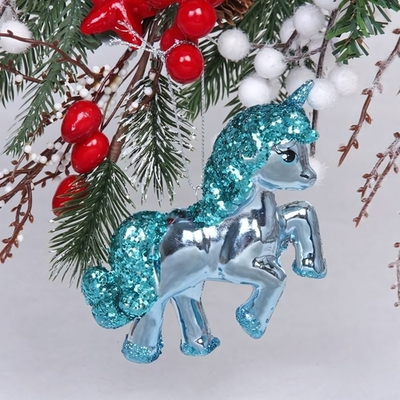 Ёлочная игрушка "Сказочный единорог" 9*3*10 см, голубой (Серпантин)
