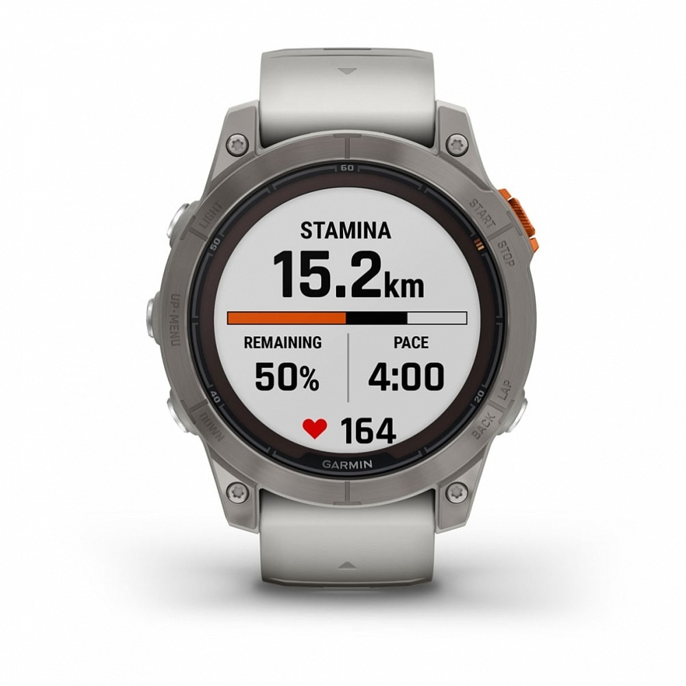 Смарт часы Garmin Fenix 7 Pro Sapphire Solar титановый серый с серо-оранжевым ремешком