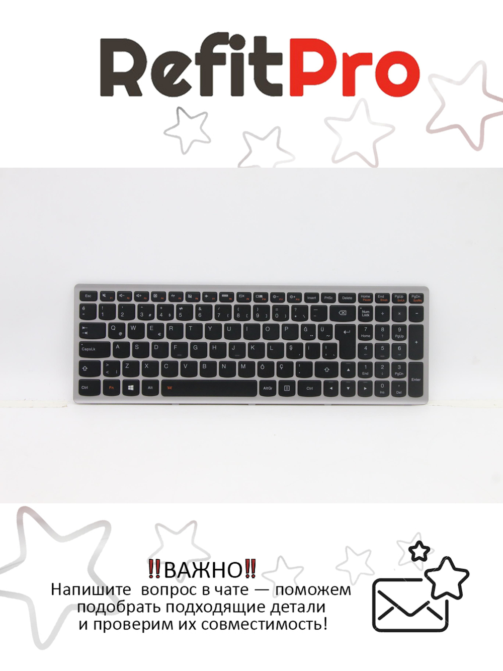 Клавиатура для Ноутбука Lenovo LenovoZ500 раскладка - анлийская, серая (25206565)