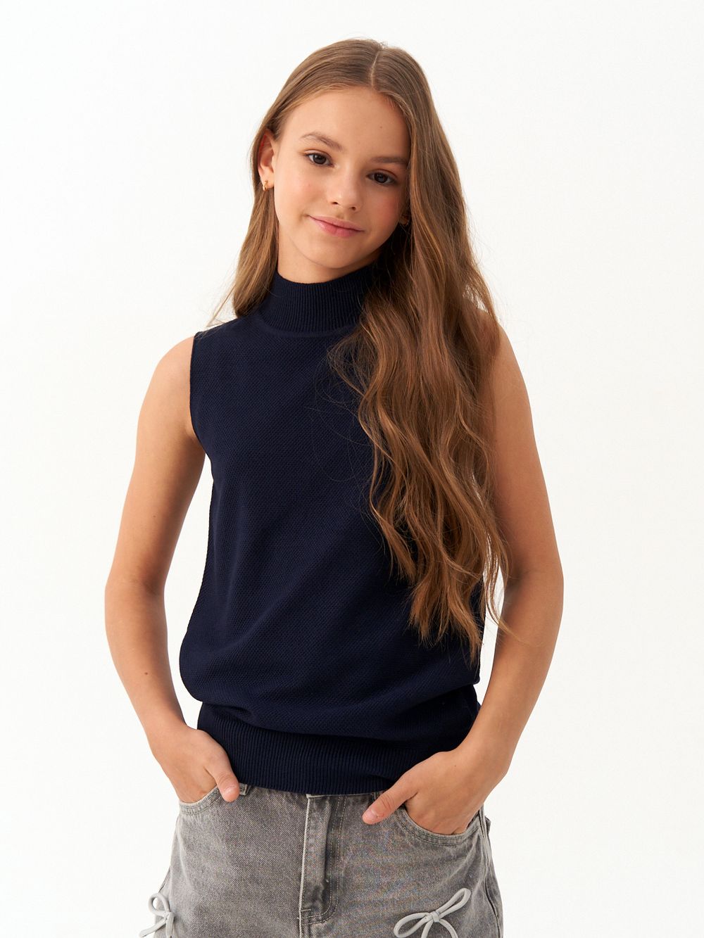 Джемпер топ с горлом 1208 синий