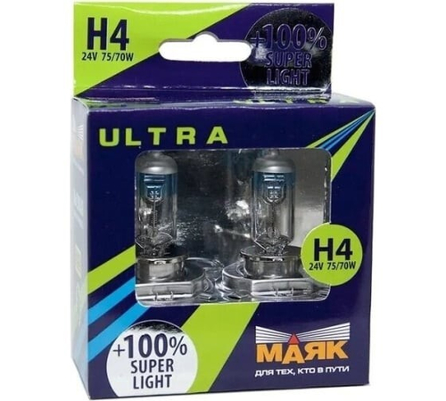 Лампа H4 24V 75/70W P43t набор +100% Super Light (МАЯК)