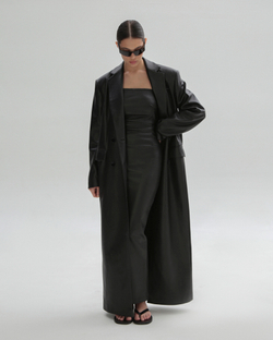 Пальто макси из экокожи кожи