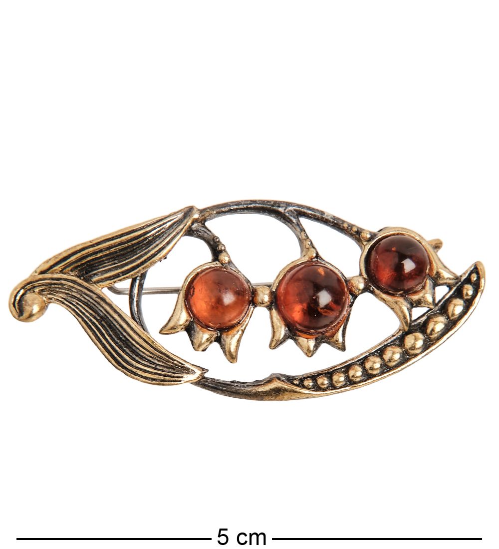 AM-2347 Брошь «Ландыш Трио» (латунь, янтарь)