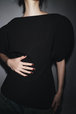 ZARA ТОП С ОБЪЕМНЫМИ РУКАВАМИ — ZW COLLECTION, ЧЕРНЫЙ