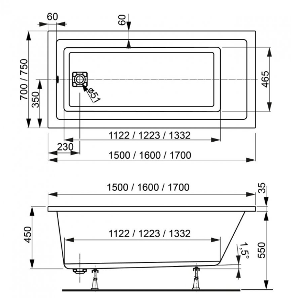 Акриловая ванна VAGNERPLAST CAVALLO 160x70