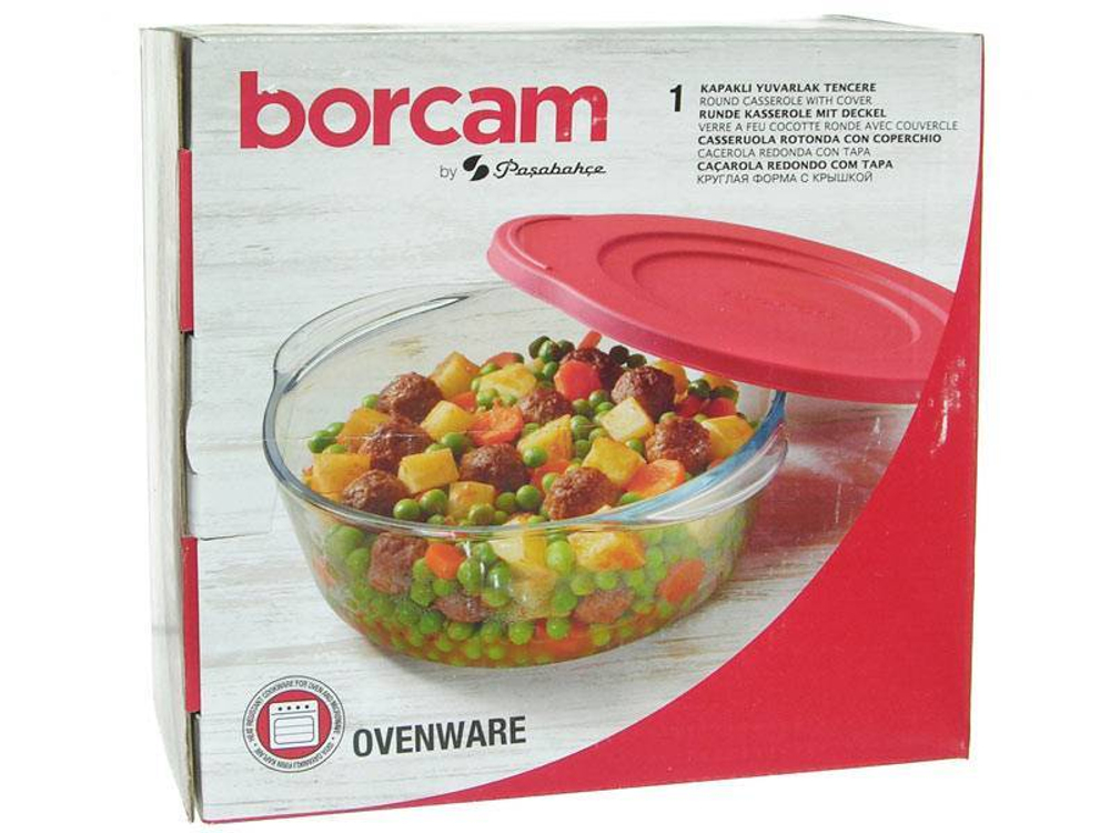 Кастрюля стеклянная 1,45л круглая с пластиковой крышкой "Borcam"