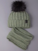 Шапка детская зимняя вязаная с помпоном и снуд