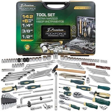 Набор инструментов в пластиковом кейсе (142+6 предметов) RockForce RF-41421-5 GOLD