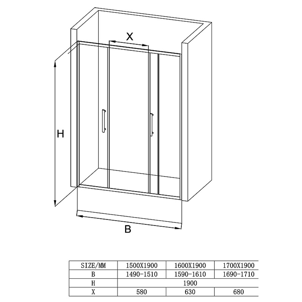 Душевая дверь Loranto раздвижная 170х190, толщина полотна 6мм , цвет профиля сатин