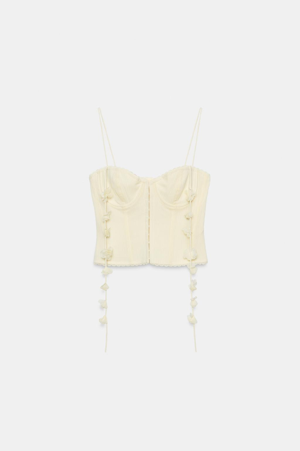 ZARA ТОП-КОРСЕТ С ЦВЕТАМИ, СВЕТЛО-ЖЕЛТЫЙ