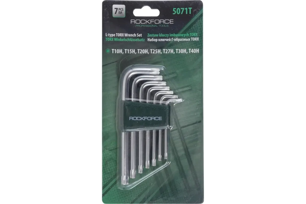 Набор ключей TORX RF-5071T: Г-образных ударопрочных T10H-40H- с отверстием 7пр. на пласт. держат ROCKFORCE