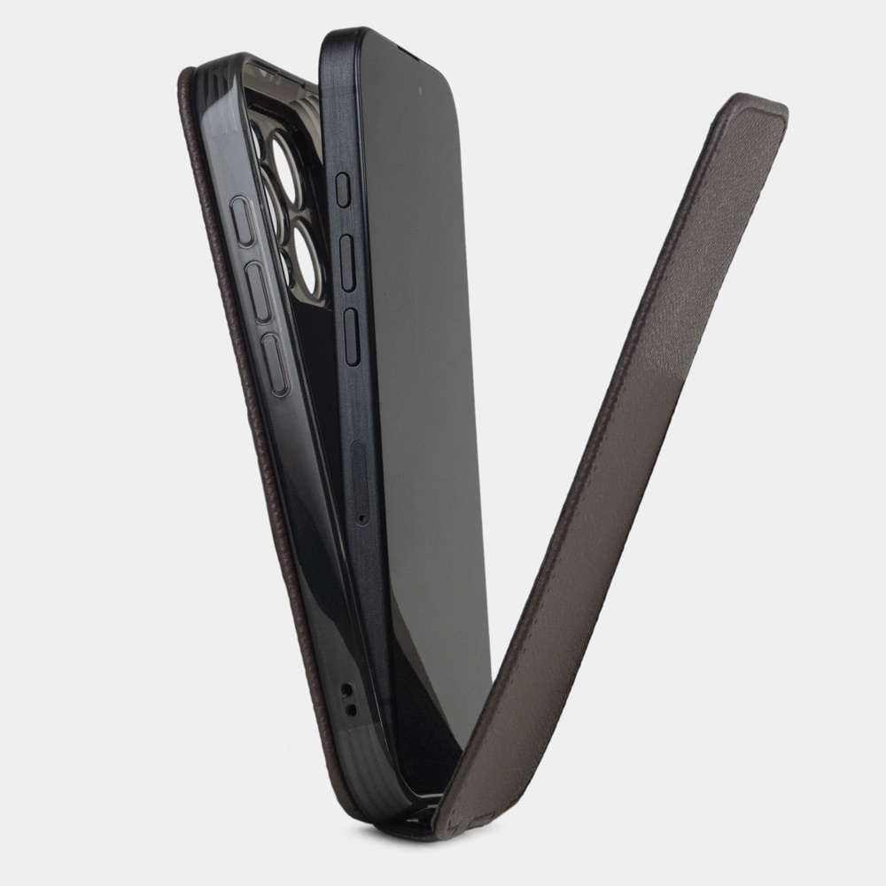 Чехол iPhone 16 Pro Max натуральная кожа сафьяно, коричневого цвета