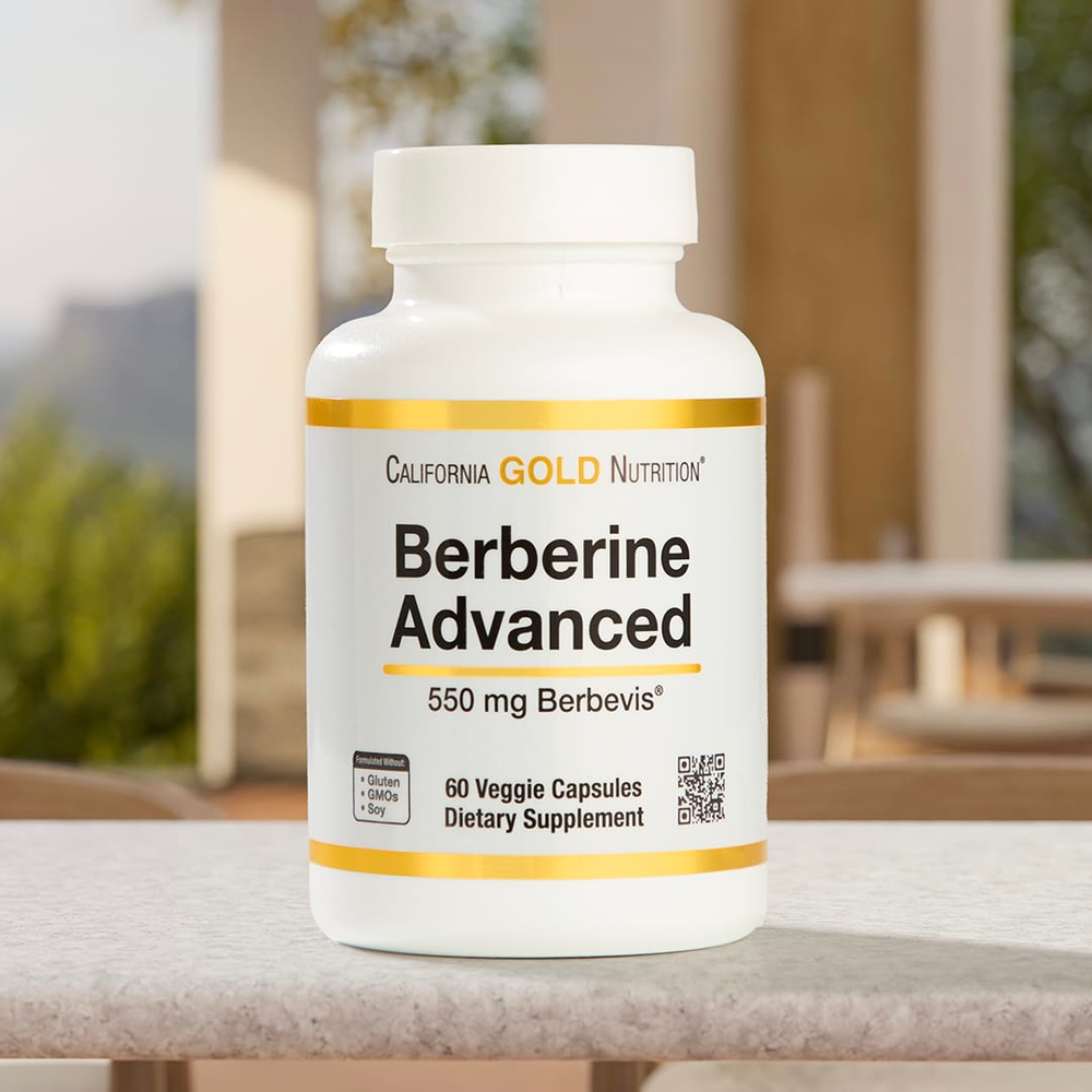 California Gold Nutrition, Berberine Advanced, фитосома Berbevis с фосфолипидным комплексом берберина и подсолнечным лецитином, 550 мг, 60 растительных капсул