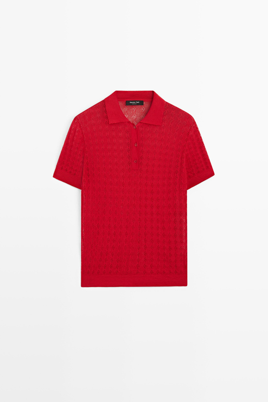 Massimo Dutti Трикотажное поло с ажурным узором, красный