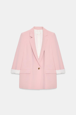 ZARA БЛЕЙЗЕР С ПРИНТОМ НА МАНЖЕТАХ, РОЗОВЫЙ