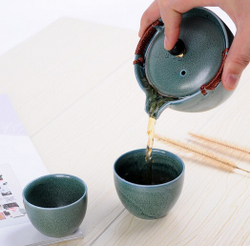 268124.1 Сервиз ДОРОЖНЫЙ "Каменный"  чайник 180мл, 2 пиалы, сито в дор.сумке, керамика бирюзовый