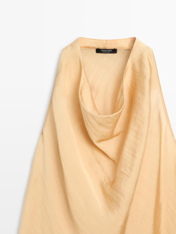 Massimo Dutti Топ с драпированным вырезом, ванильный