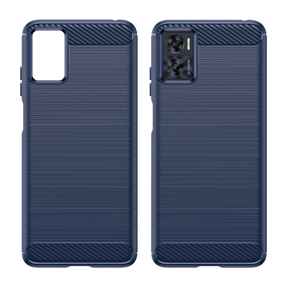 Защитный чехол синего цвета с дизайном в стиле карбон для Motorola Moto E22i, серия Carbon от Caseport