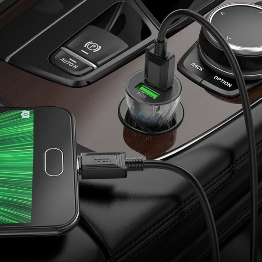 Автомобильное зарядное устройство HOCO Z47 Transparent, 1xUSB + 1xUSB- C, 3A, 20W, 013274