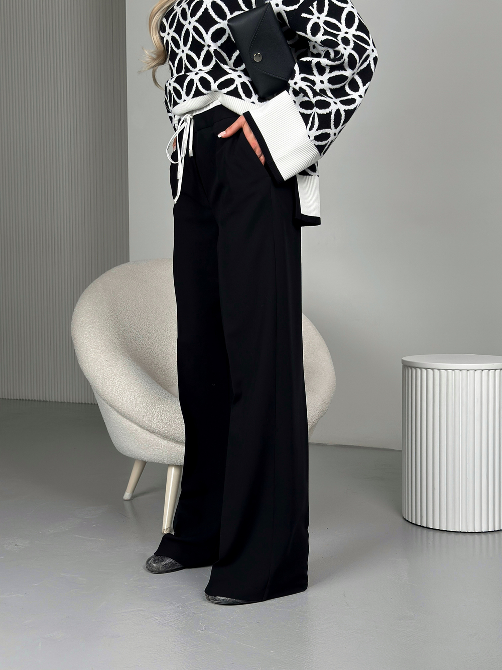 Брюки широкие с имитацией двойного пояса