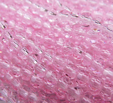 БШ013НН4 Хрустальные бусины "32 грани", цвет: розовый прозрачный, размер 4 мм, кол-во: 95-100 шт.